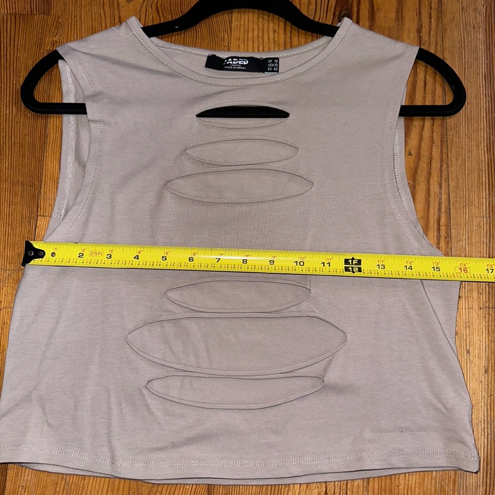 NWOT Jaded London Beige Slash Distressed Cotton Tank Top - Picture 7 of 9